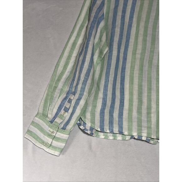 Talbots Linen Shirt Womens MP Striped Blue Green Cropped Boxy Button Up Blouse - Picture 8 of 14